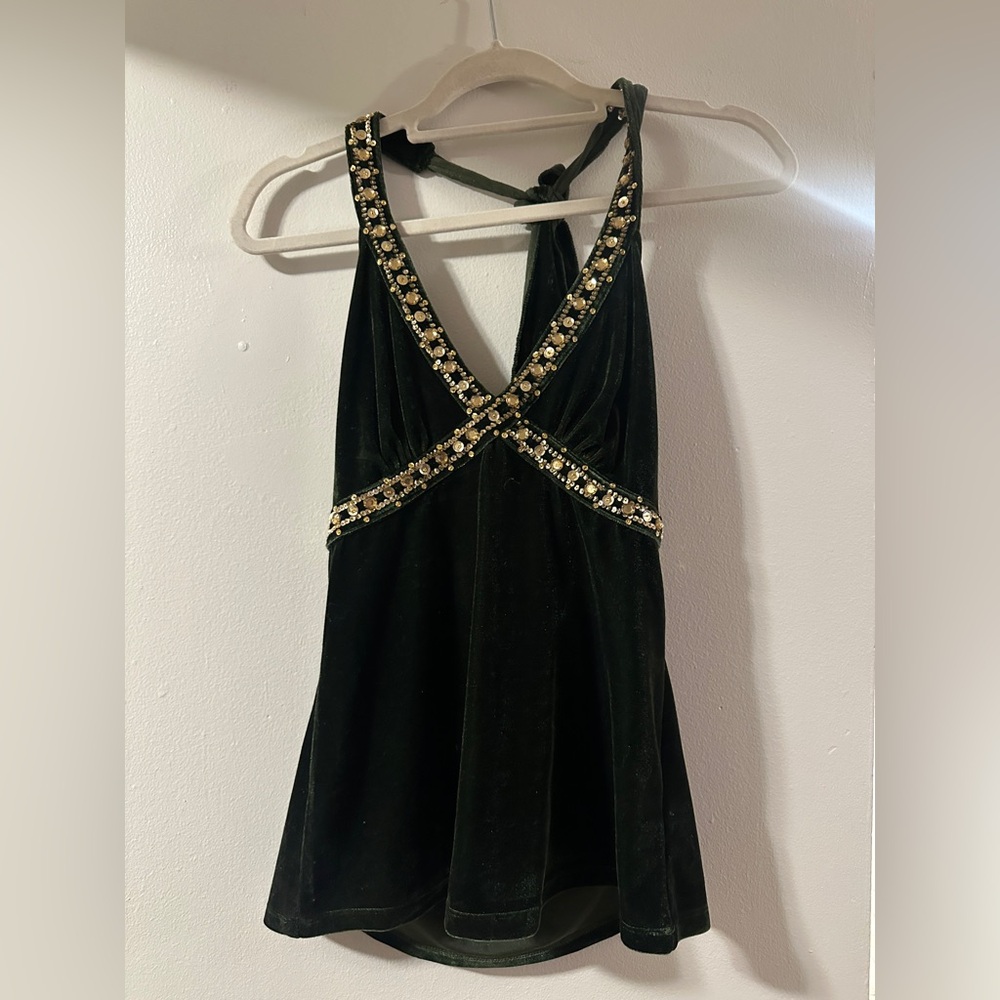Unique Vintage Black Tank Top with Gold Accents